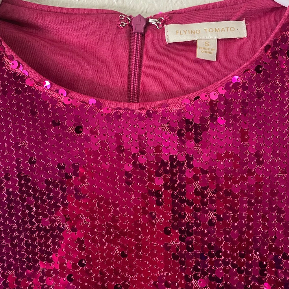 Flying Tomato Set The Tone Sequin Mini Dress Small Pink Long Sleeve Party Glam - Picture 6 of 11